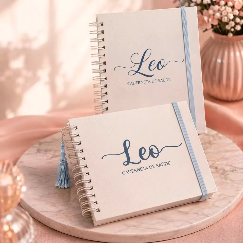 Livro do bebê e caderneta de vacina personalizados, versão menino